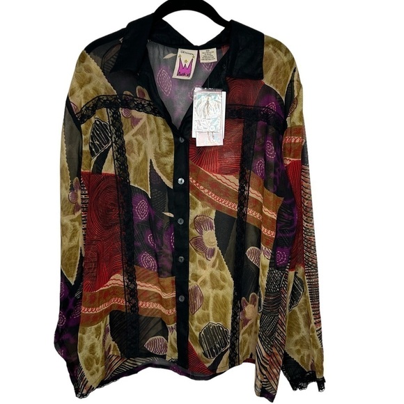 Original Anthony Tops - New Original Anthony Womens Semi Sheer Blouse 1X Button Front Art To Wear BNWT